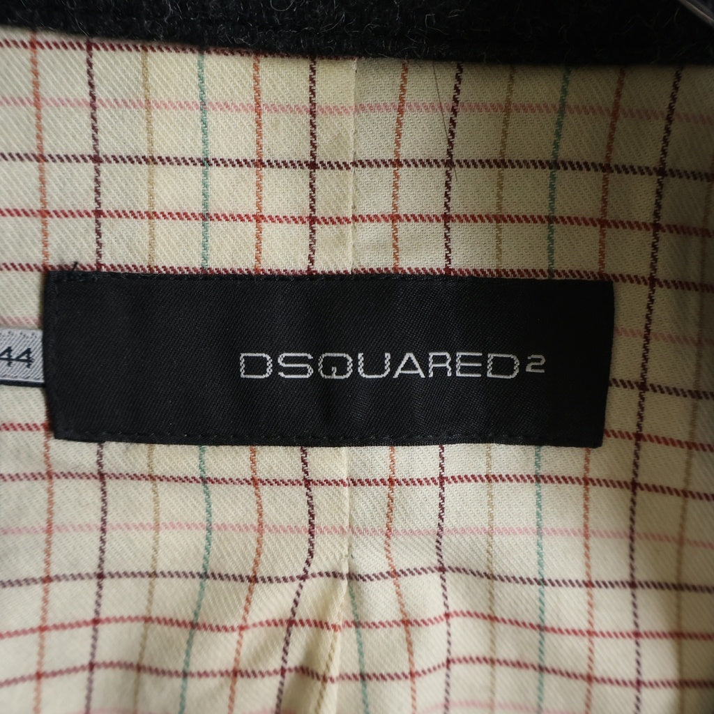 DSQUARED2(ディースクエアード) 裏地チェック メルトンウール ショート丈Pコート グレー 71 AM13771