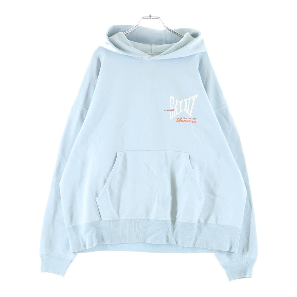 SAINT MICHAEL(セントマイケル) 25SS HOODIE RIBON SAINT 胸ロゴ スウェット プルオーバーパーカー ブルー SM-HR8-0000-048