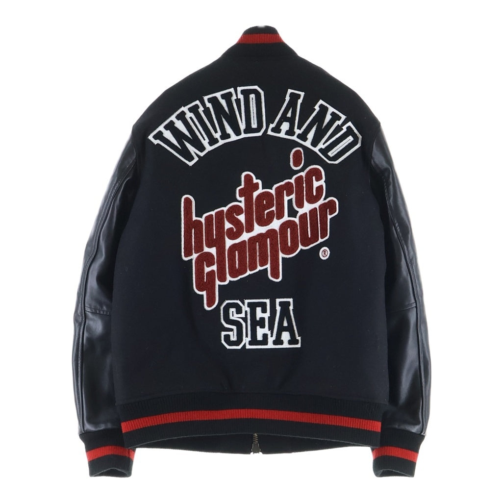 HYSTERIC GLAMOUR(ヒステリックグラマー) 22AW×WIND AND SEA VARSITY JACKET ヴァーシティージャケット スタジャン ロゴパッチ ブラック WDS-C-HYS-23-AP-Q1-01