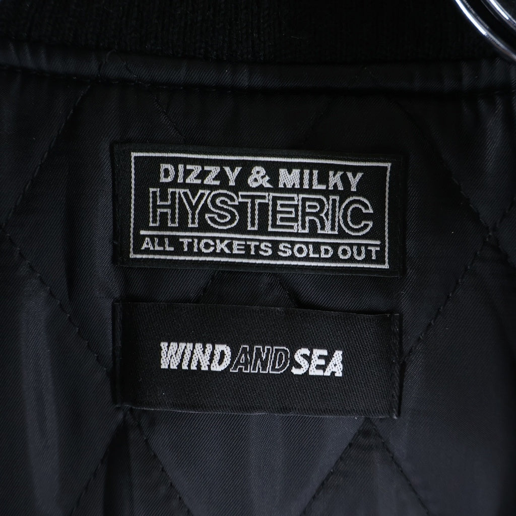 HYSTERIC GLAMOUR(ヒステリックグラマー) 22AW×WIND AND SEA VARSITY JACKET ヴァーシティージャケット スタジャン ロゴパッチ ブラック WDS-C-HYS-23-AP-Q1-01