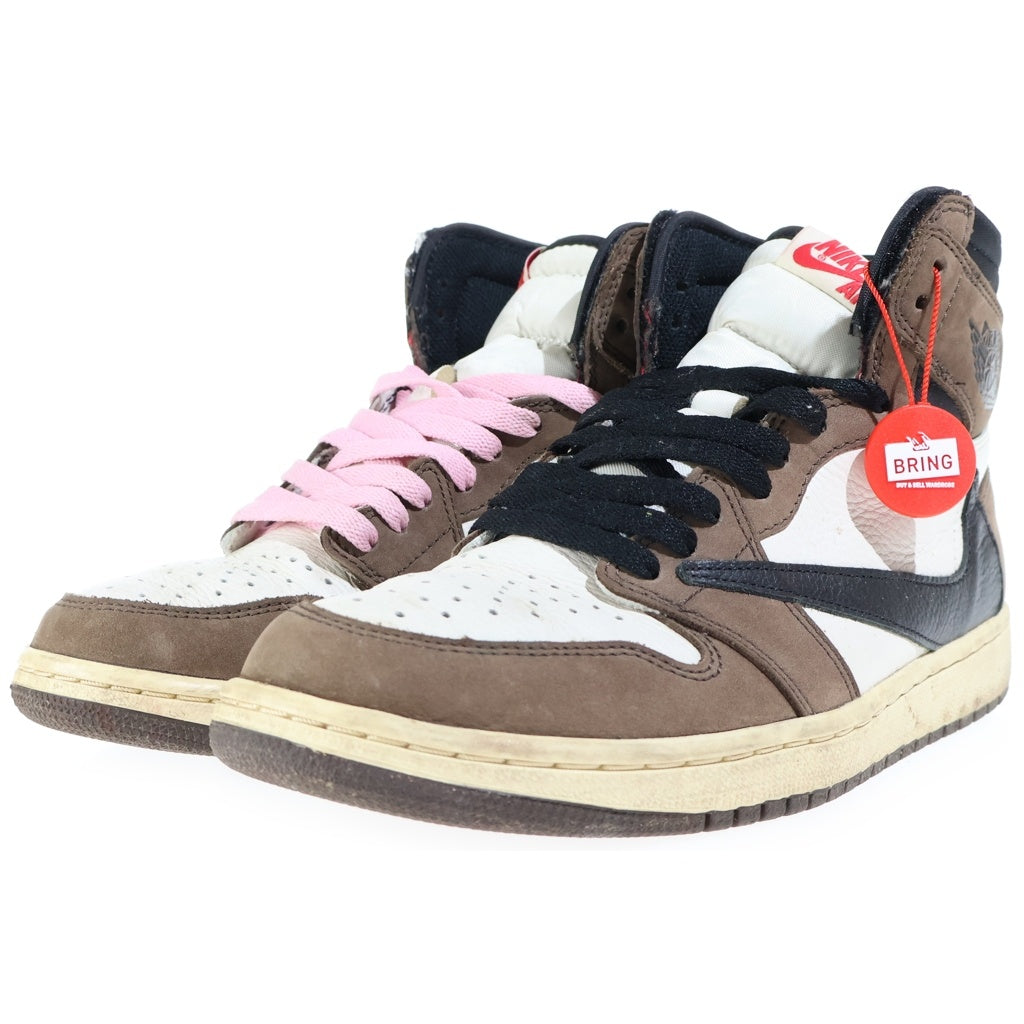 NIKE(ナイキ) ×TRAVIS SCOTT AIR JORDAN 1 HIGH OG TS SP トラヴィススコット エアジョーダン1 ハイカットスニーカー ブラウン/ホワイト US8.5/26.5cm CD4487-100
