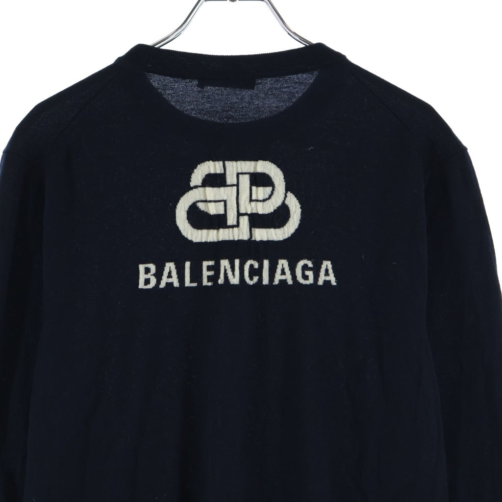 BALENCIAGA(バレンシアガ) 19AW BBロゴ クルーネックニットセーター ネイビー 583117 T1439