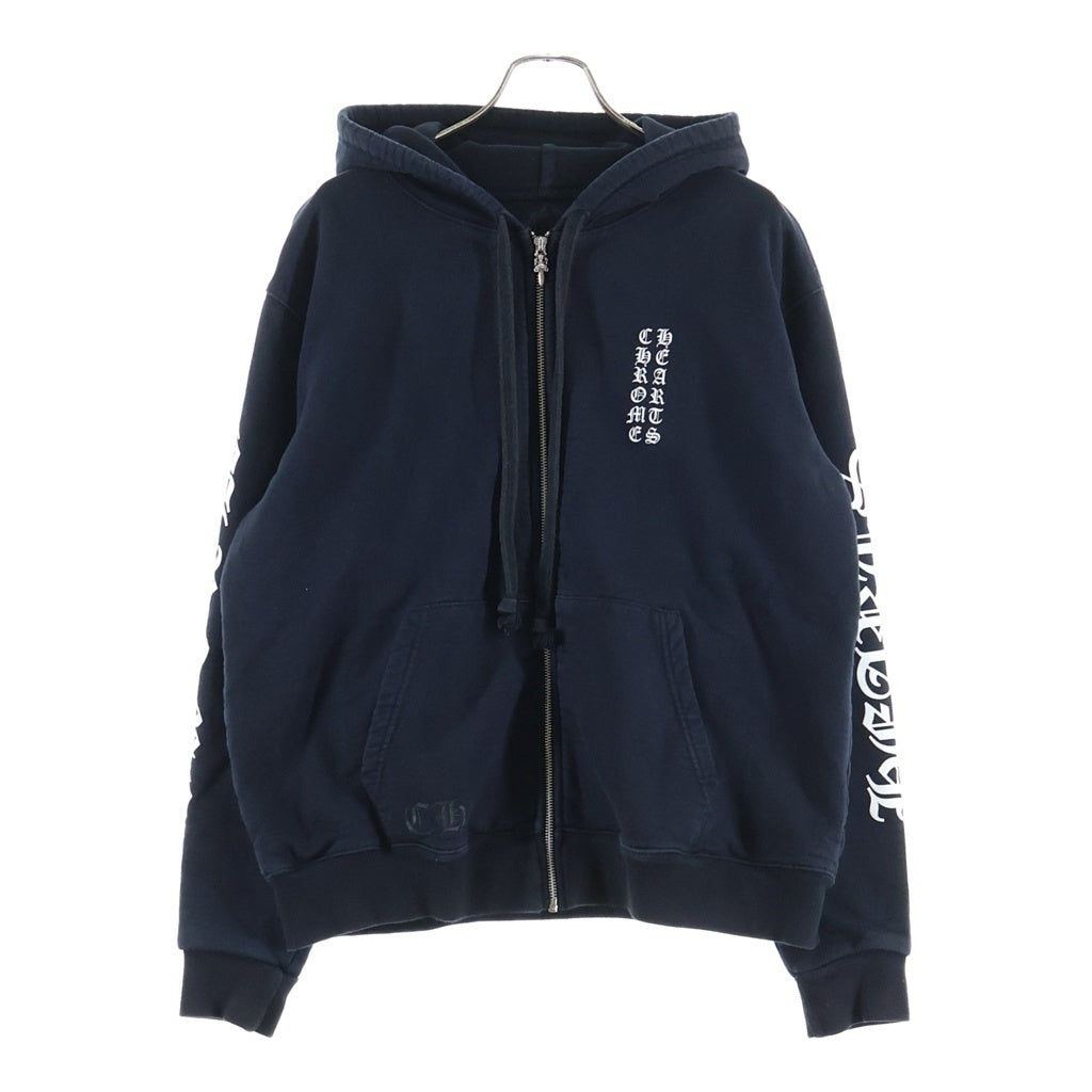 CHROME HEARTS(クロムハーツ) THERMAL SWTSHRT HD ZIP 裏地サーマル ロゴプリント ダガージップアップパーカー フーディー ブラック