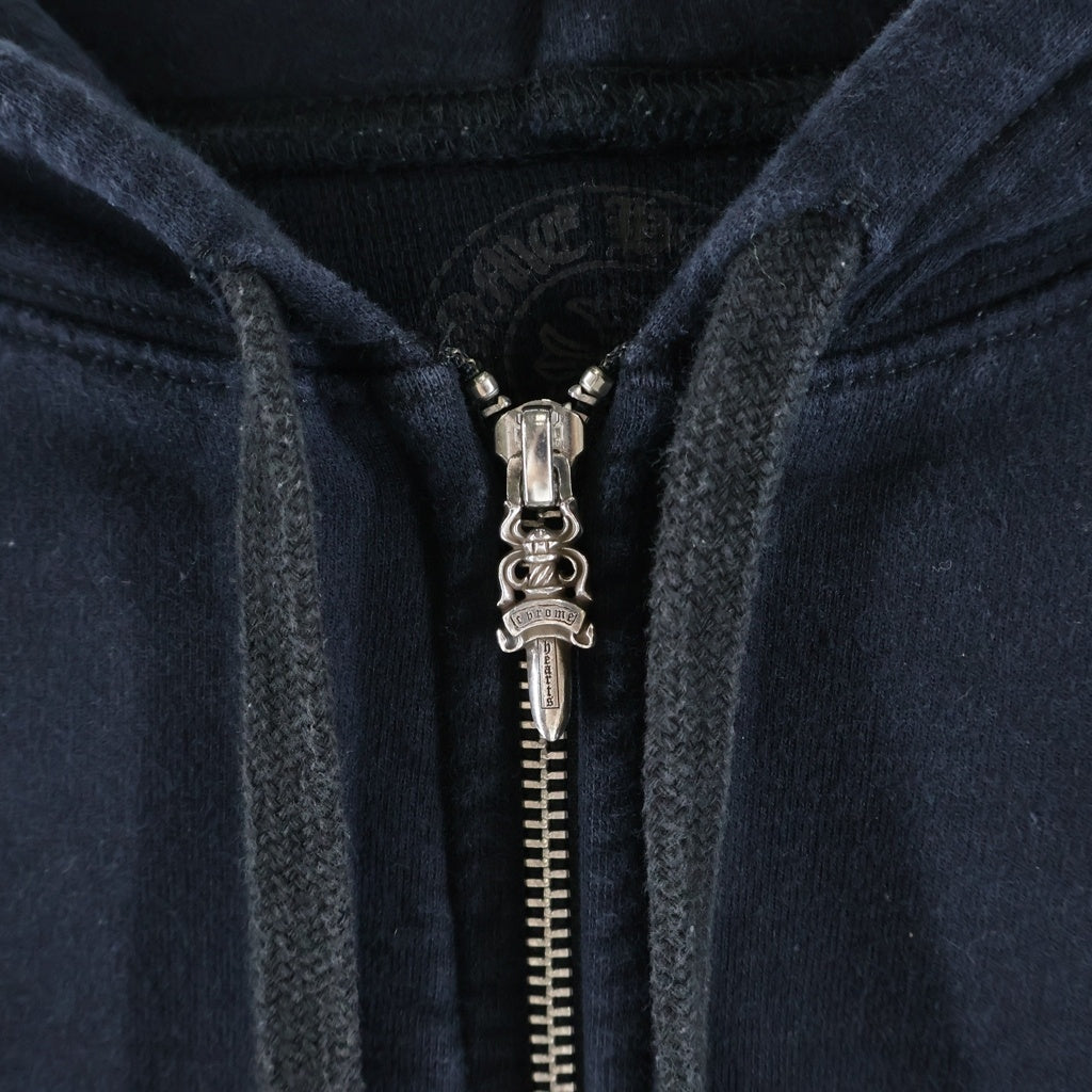 CHROME HEARTS(クロムハーツ) THERMAL SWTSHRT HD ZIP 裏地サーマル ロゴプリント ダガージップアップパーカー フーディー ブラック