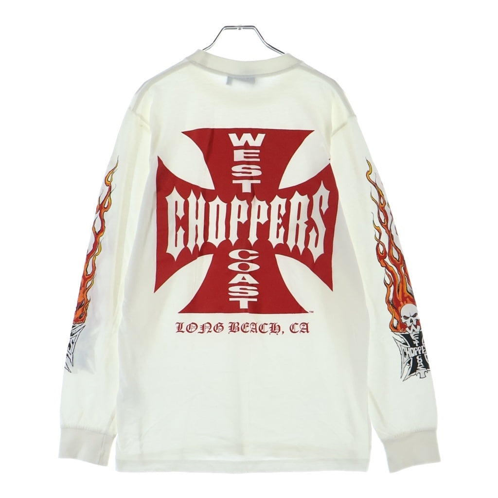 VINTAGE(ヴィンテージ) 90S WEST COAST CHOPPERS RED FLAME SKULL ウエストコーストチョッパーズ プリント長袖Tシャツカットソー ホワイト
