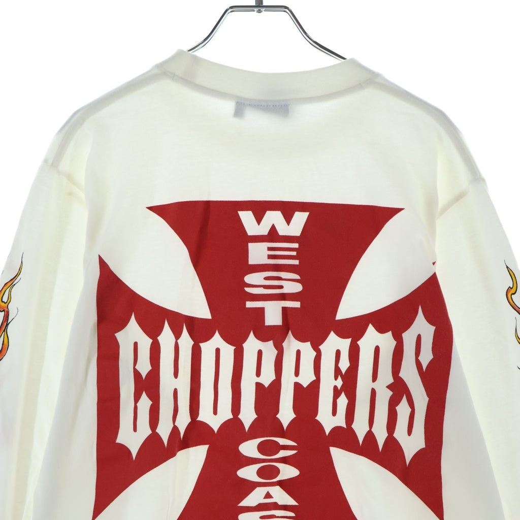 VINTAGE(ヴィンテージ) 90S WEST COAST CHOPPERS RED FLAME SKULL ウエストコーストチョッパーズ プリント長袖Tシャツカットソー ホワイト