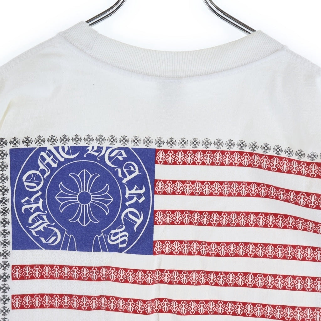 CHROME HEARTS(クロムハーツ) OLD AMERICAN FLAG TEE オールド アメリカンフラッグTシャツ 星条旗 ホースシュープリント 半袖カットソー ホワイト