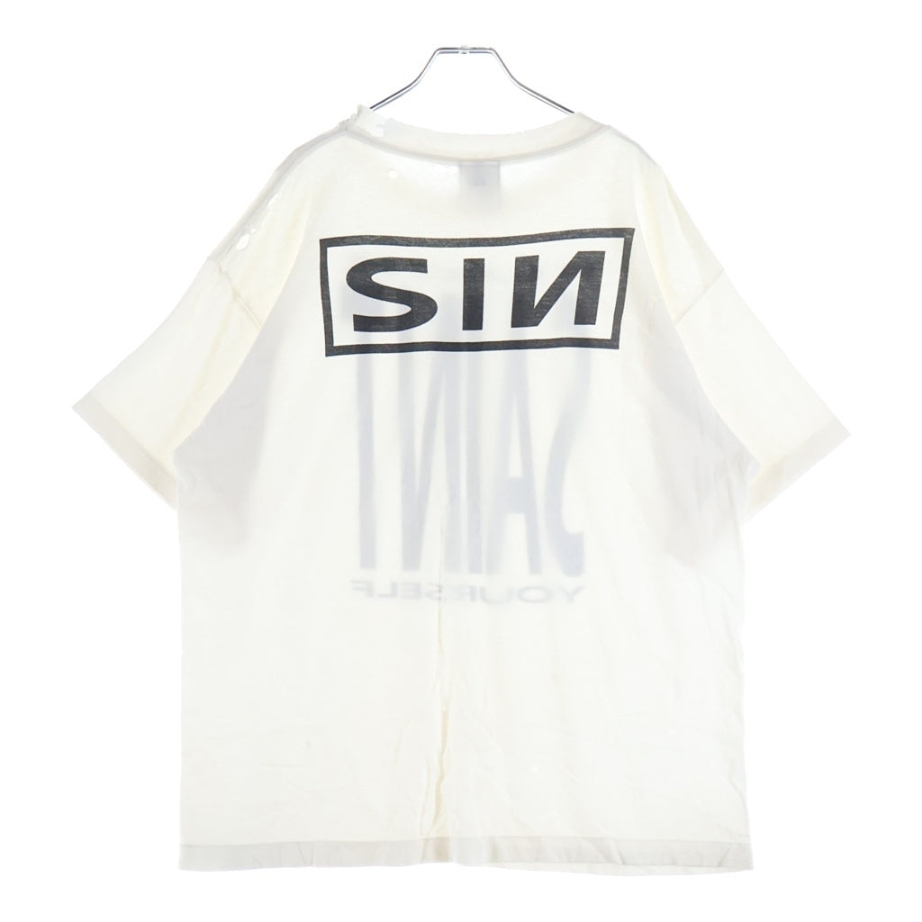 SAINT MICHAEL(セントマイケル) 25SS SAINT YOURSELF SS TEE ヴィンテージ加工 プリント クルーネック 半袖Tシャツ カットソー ホワイト SM-HR8-0000-020