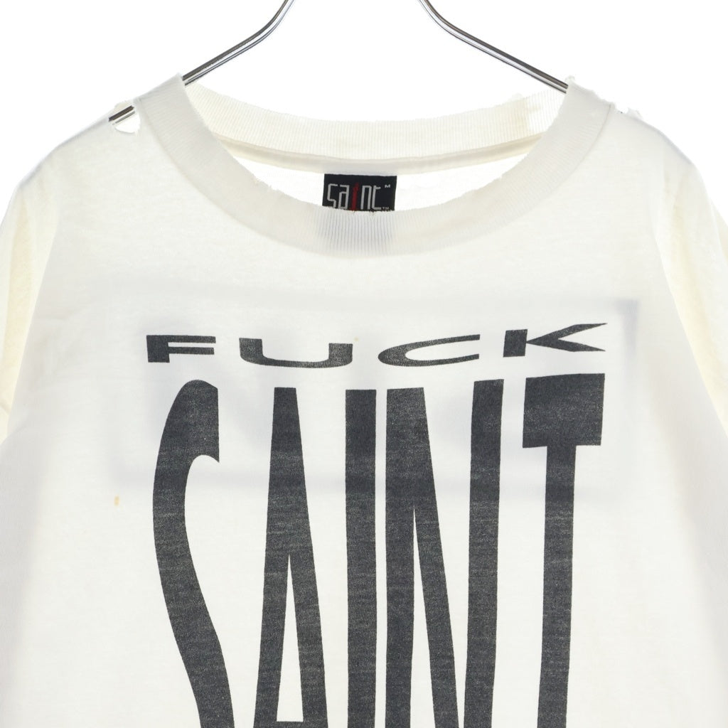 SAINT MICHAEL(セントマイケル) 25SS SAINT YOURSELF SS TEE ヴィンテージ加工 プリント クルーネック 半袖Tシャツ カットソー ホワイト SM-HR8-0000-020