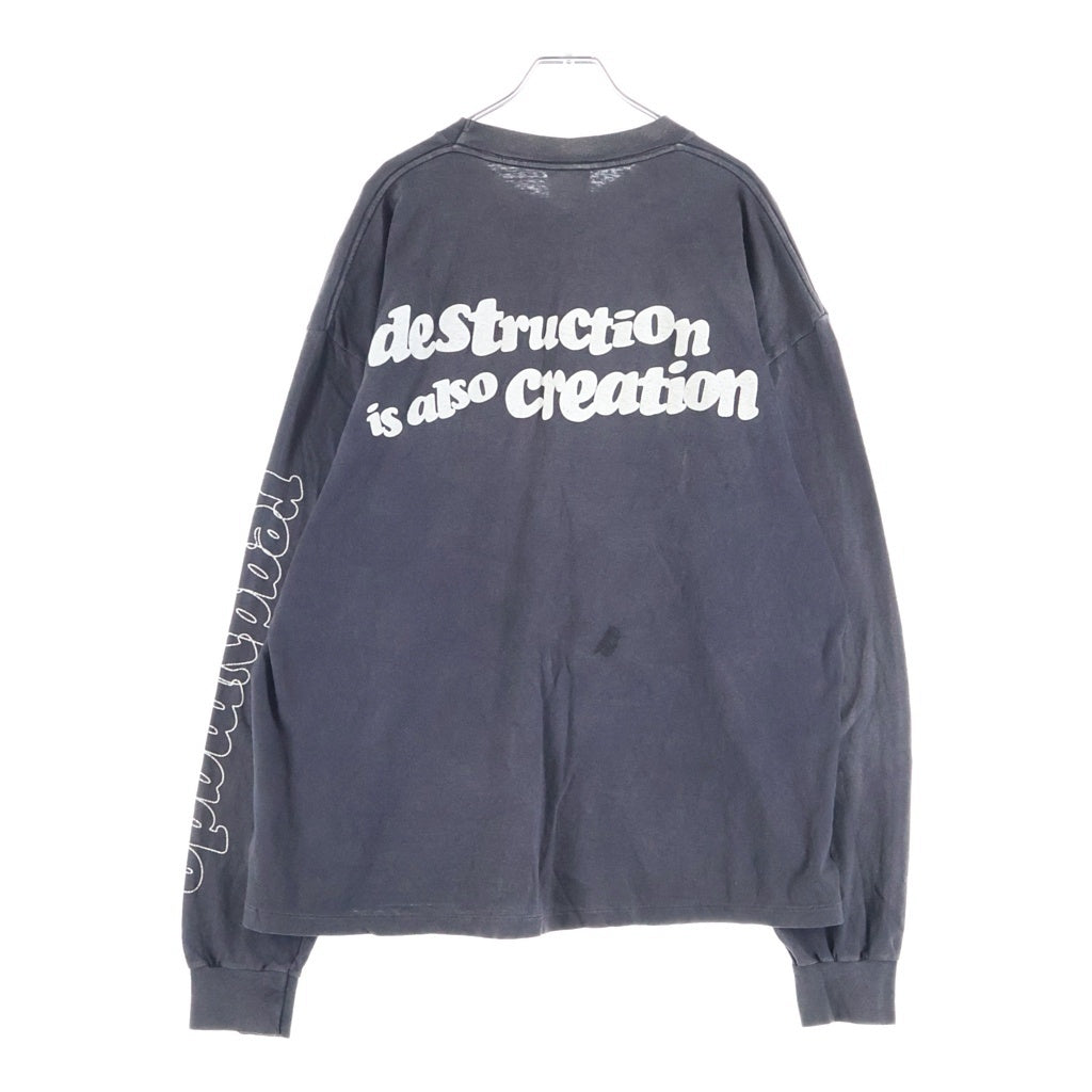 READY MADE(レディメイド) 24SS DESTRUCTION LS TEE ディストラクション 長袖カットソー 袖プリント 両面プリント ブラック RE-CO-BK-00-00-283