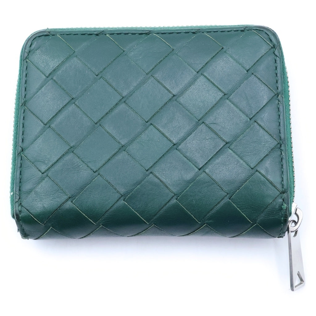 BOTTEGA VENETA(ボッテガヴェネタ) イントレチャート スモールレザー ラウンドジップ コンパクトウォレット 二つ折り財布 グリーン