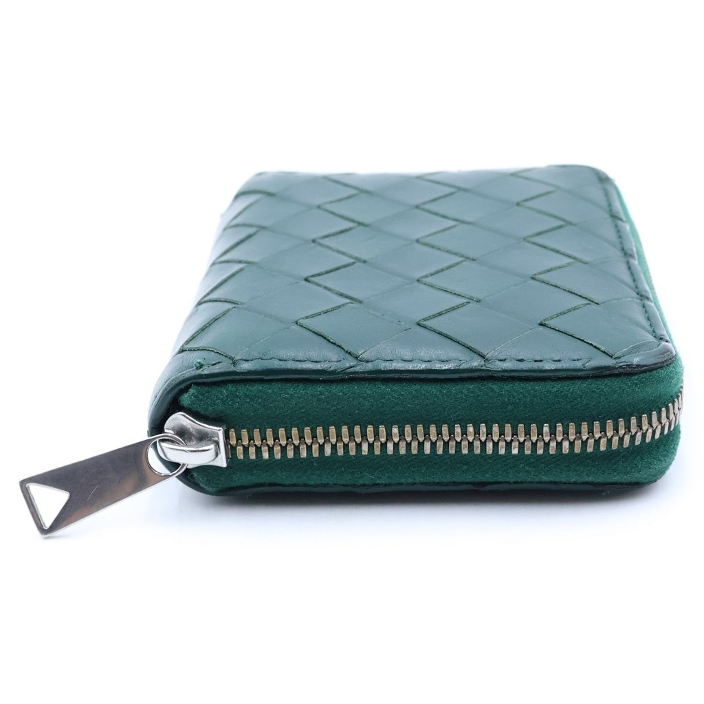 BOTTEGA VENETA(ボッテガヴェネタ) イントレチャート スモールレザー ラウンドジップ コンパクトウォレット 二つ折り財布 グリーン