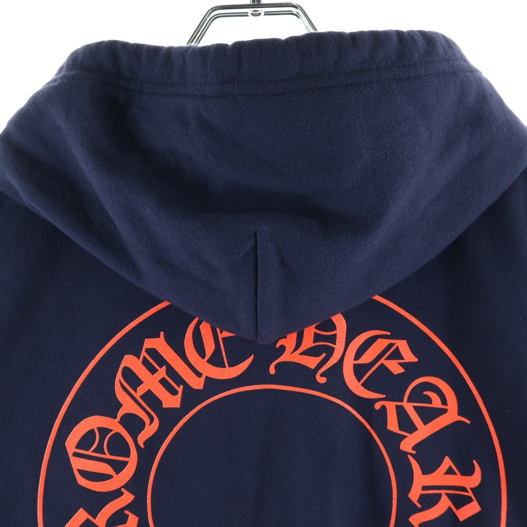 CHROME HEARTS(クロムハーツ) SWTSHRT HD PLVR バックホースシュー袖フローラルプリント プルオーバーパーカー フーディ ネイビー/レッド