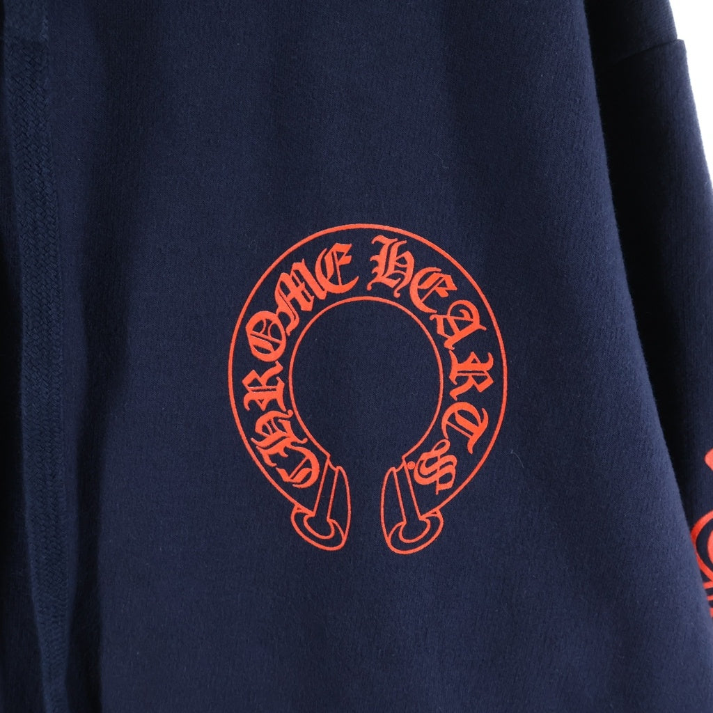 CHROME HEARTS(クロムハーツ) SWTSHRT HD PLVR バックホースシュー袖フローラルプリント プルオーバーパーカー フーディ ネイビー/レッド
