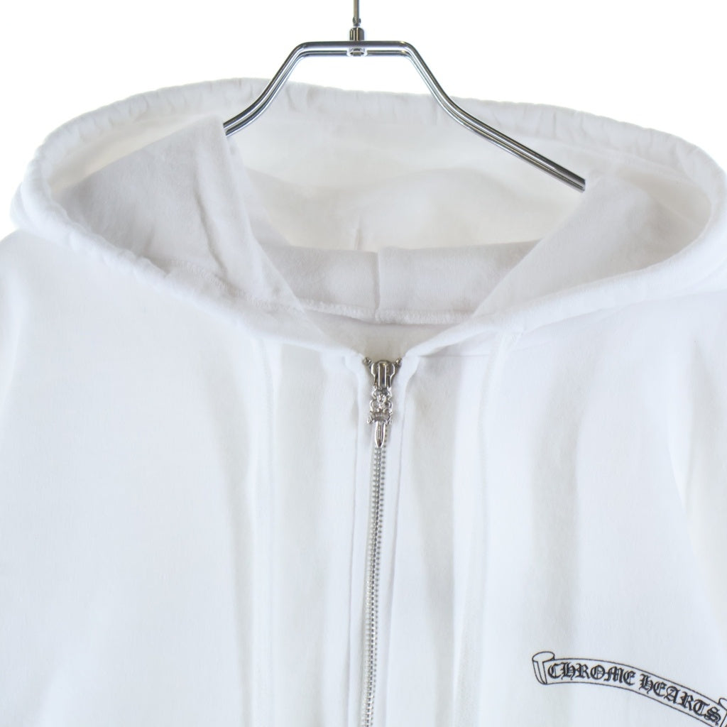 CHROME HEARTS(クロムハーツ) SWTSHRT HD ZIP 袖ロゴバックスクロールジップアップパーカー ホワイト/ブラック