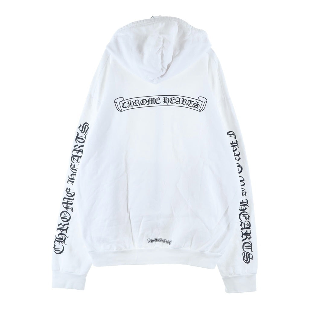 CHROME HEARTS(クロムハーツ) SWTSHRT HD ZIP 袖ロゴバックスクロールジップアップパーカー ホワイト/ブラック