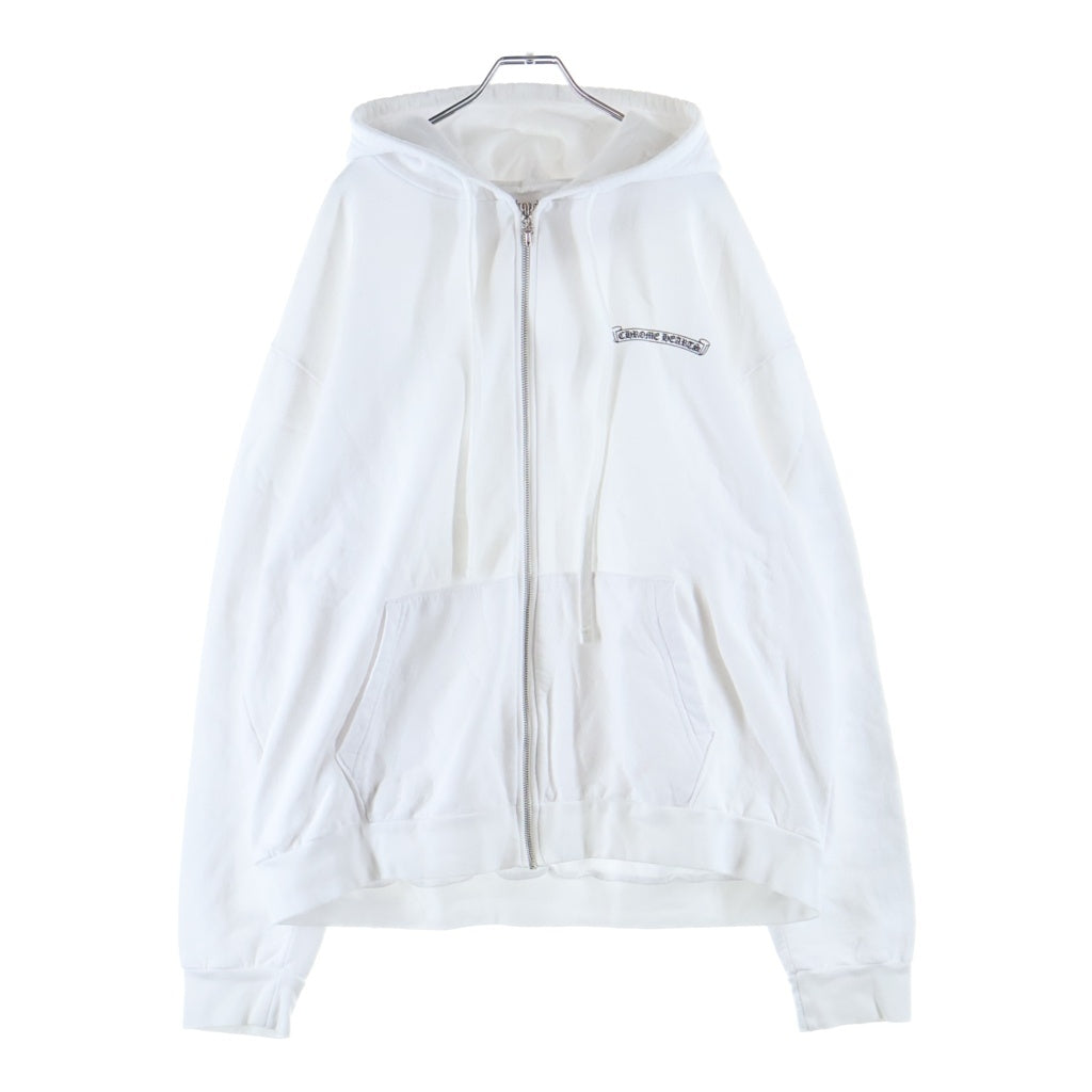 CHROME HEARTS(クロムハーツ) SWTSHRT HD ZIP 袖ロゴバックスクロールジップアップパーカー ホワイト/ブラック