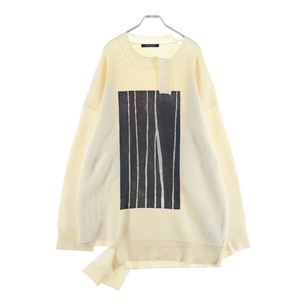 ALMOSTBLACK(オールモストブラック) 21AW ART WOOL KNIT アートウールニット 長袖セーター ホワイト 21AW-KT01