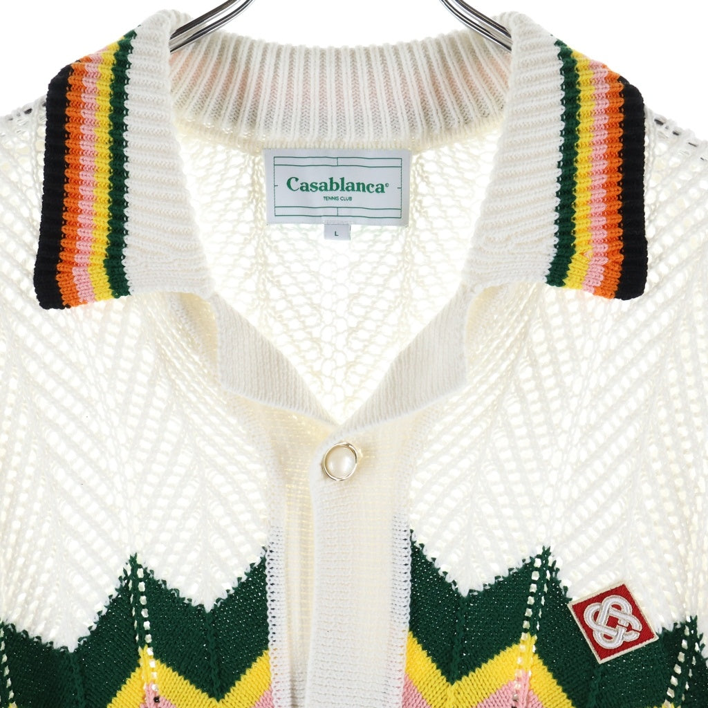 CASABLANCA(カサブランカ) 24SS KNIT CHEVRON LACE SHIRT ニット レースニット 半袖シャツ ホワイト CASABLANCA24SM-8