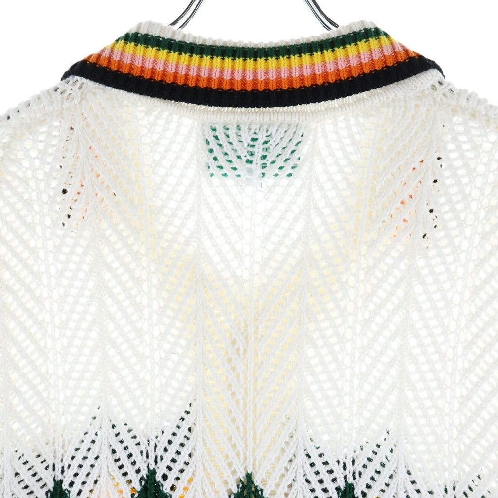 CASABLANCA(カサブランカ) 24SS KNIT CHEVRON LACE SHIRT ニット レースニット 半袖シャツ ホワイト CASABLANCA24SM-8