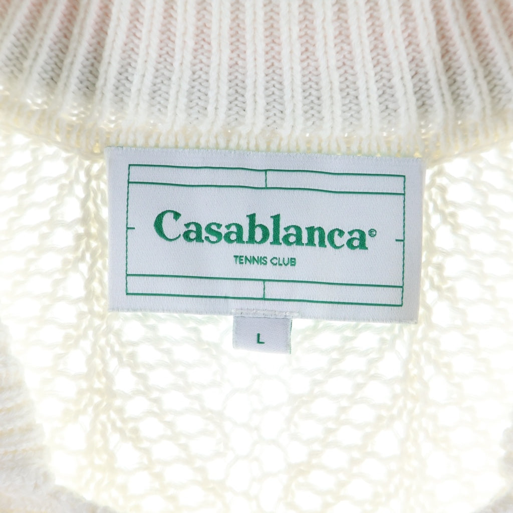 CASABLANCA(カサブランカ) 24SS KNIT CHEVRON LACE SHIRT ニット レースニット 半袖シャツ ホワイト CASABLANCA24SM-8