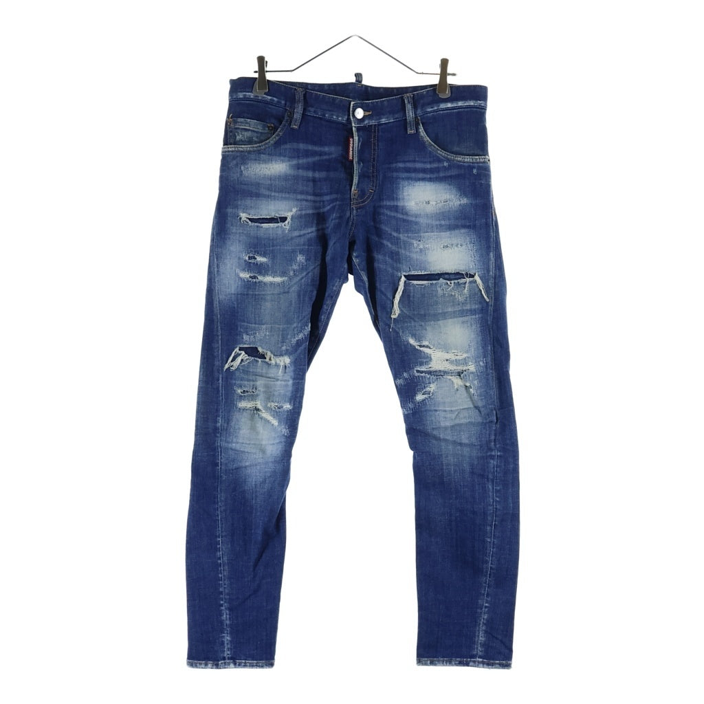 DSQUARED2(ディースクエアード) 23SS Sexy Twist Jean クラッシュリペア加工 スキニー ストレッチ デニムパンツ インディゴ S74LB1265 S30342