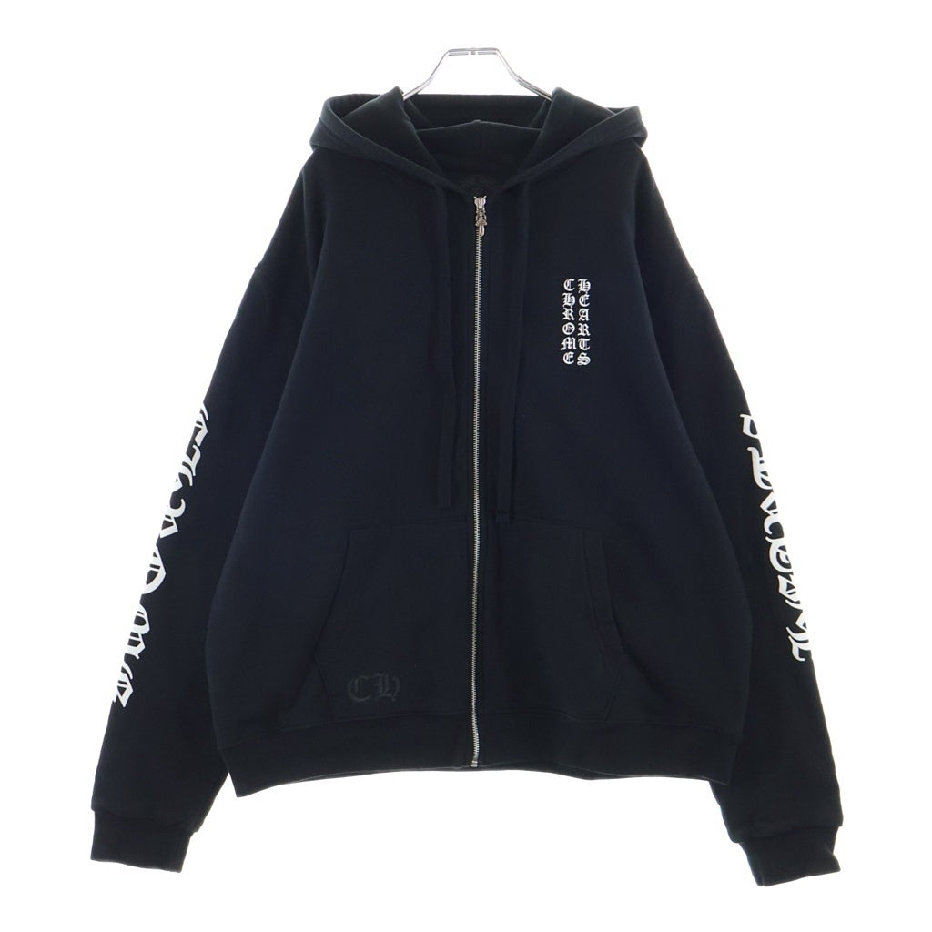 CHROME HEARTS(クロムハーツ) THERMAL SWTSHRT HD ZIP 裏地サーマル ロゴプリント ダガージップアップパーカー フーディー ブラック