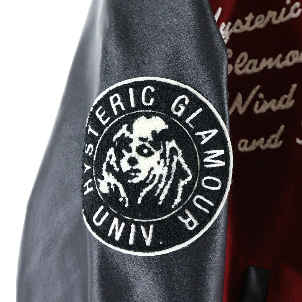 WIND AND SEA(ウィンダンシー) 23AW×HYSTERIC GLAMOUR VARSITY JACKET バーシティジャケット スタジャン アームレザー切替 ブラック/レッド WDS-C-HYS-24-Q2-01