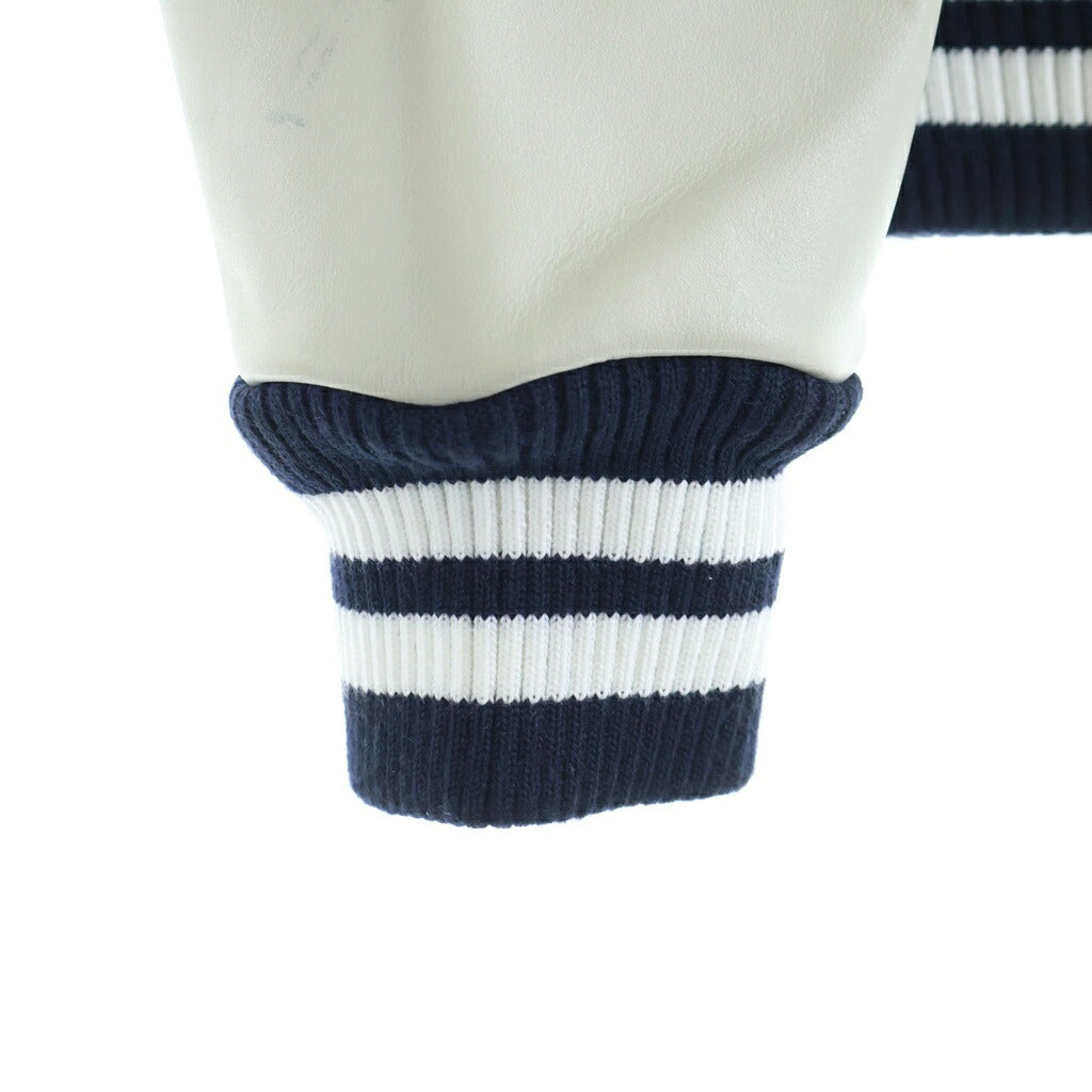 WIND AND SEA(ウィンダンシー) WIND AND BEYOUTH Varsity Jacket ワッペン 刺繍 スタジャン バーシティジャケット アームレザー切替 ネイビー/ホワイト WDS-BYT-RS-01
