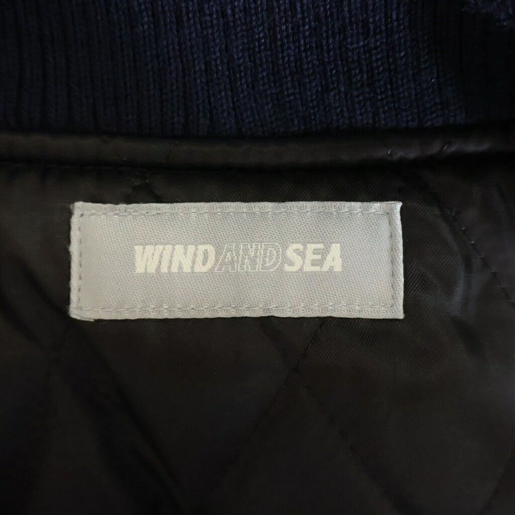 WIND AND SEA(ウィンダンシー) WIND AND BEYOUTH Varsity Jacket ワッペン 刺繍 スタジャン バーシティジャケット アームレザー切替 ネイビー/ホワイト WDS-BYT-RS-01