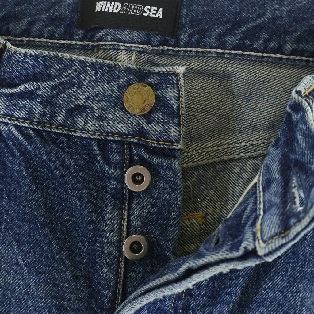 WIND AND SEA(ウィンダンシー) × MINEDENIM L.Straight 5pocket USS マインデニム ダメージ加工 デニムパンツ インディゴ 24MND-WAS002-86-302