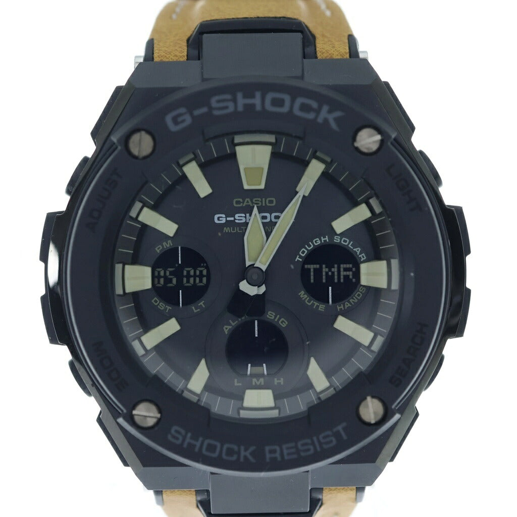CASIO G-SHOCK(カシオ ジーショック) G-STEEL Gスチール 電波ソーラー アナデジ 腕時計 タフレザーバンド ブラック/ブラウン GST-W120L-1BJF