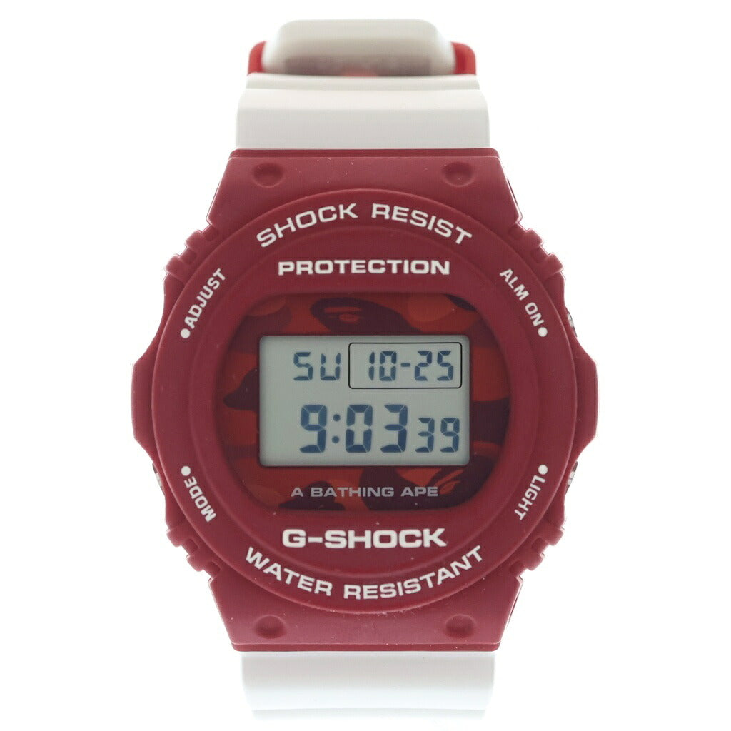 CASIO G-SHOCK(カシオ ジーショック) ×A BATHING APE デジタル 腕時計 ラバーベルトロゴ レッド/ホワイト DW-5750