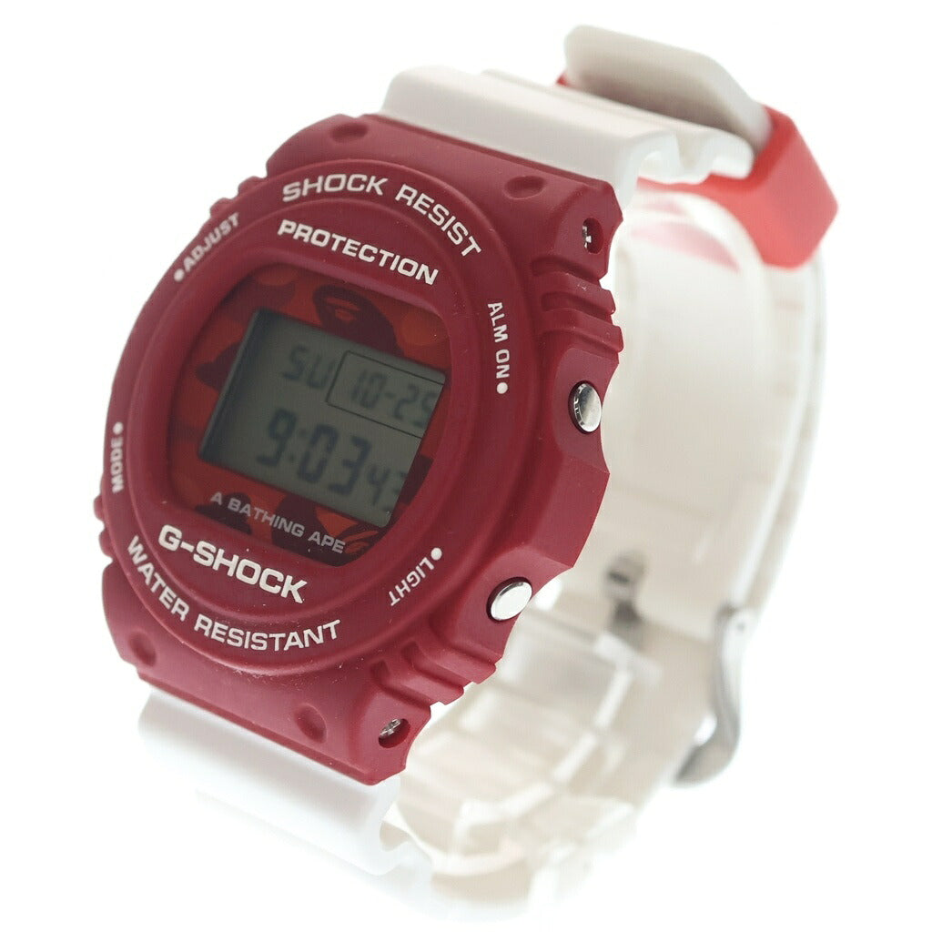 CASIO G-SHOCK(カシオ ジーショック) ×A BATHING APE デジタル 腕時計 ラバーベルトロゴ レッド/ホワイト DW-5750