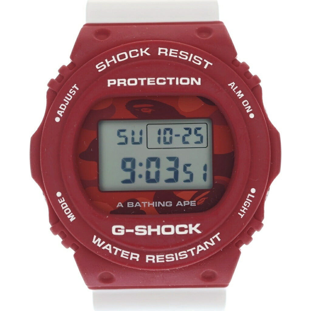 CASIO G-SHOCK(カシオ ジーショック) ×A BATHING APE デジタル 腕時計 ラバーベルトロゴ レッド/ホワイト DW-5750
