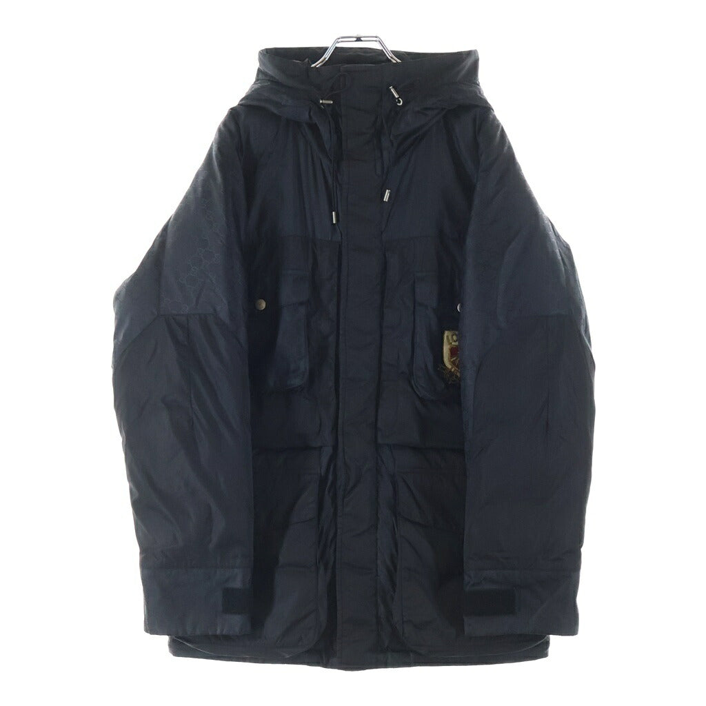 GUCCI(グッチ) GGジャガード ダウンジャケット フード付き フロントワッペン ナイロン ブラック 495713 Z705C