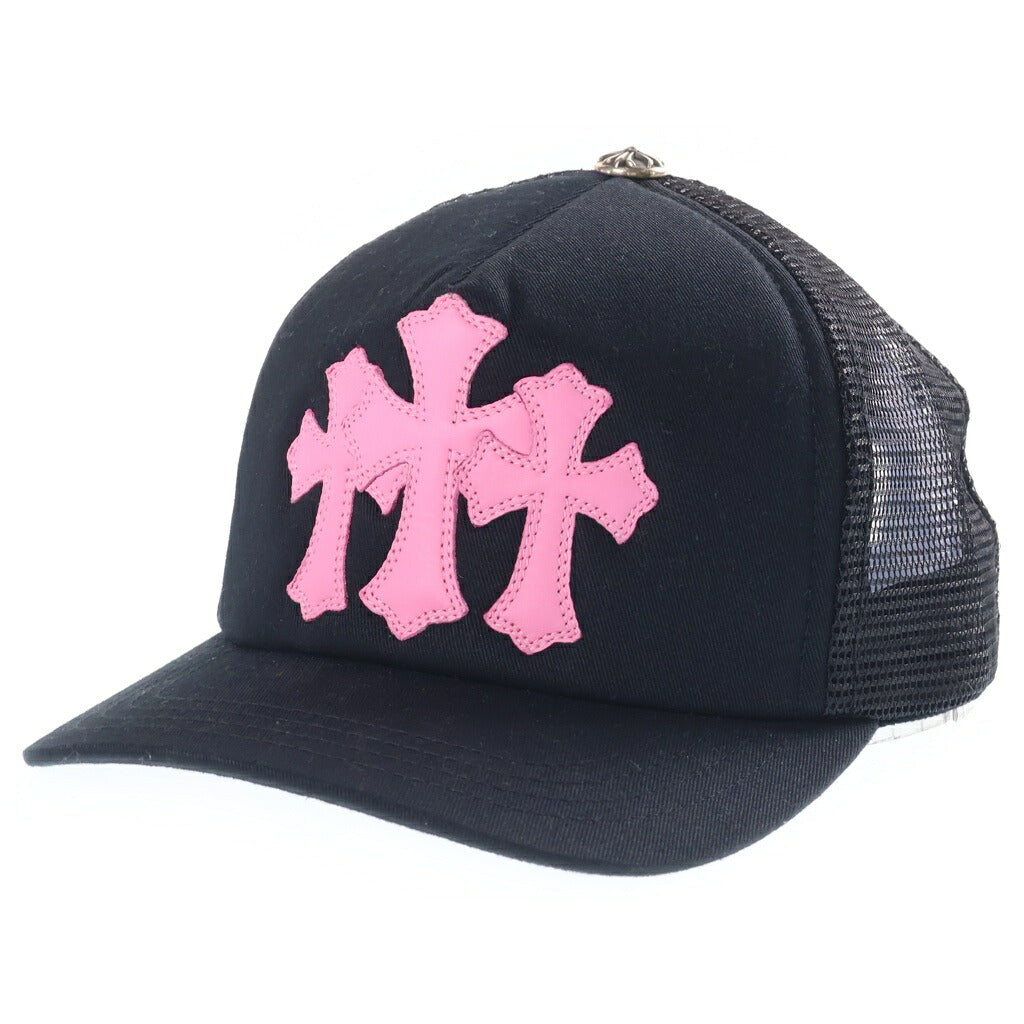 CHROME HEARTS(クロムハーツ) TRUCKER CAP 3セメタリー レザークロスパッチ メッシュトラッカーキャップ 帽子 ブラック/ピンク