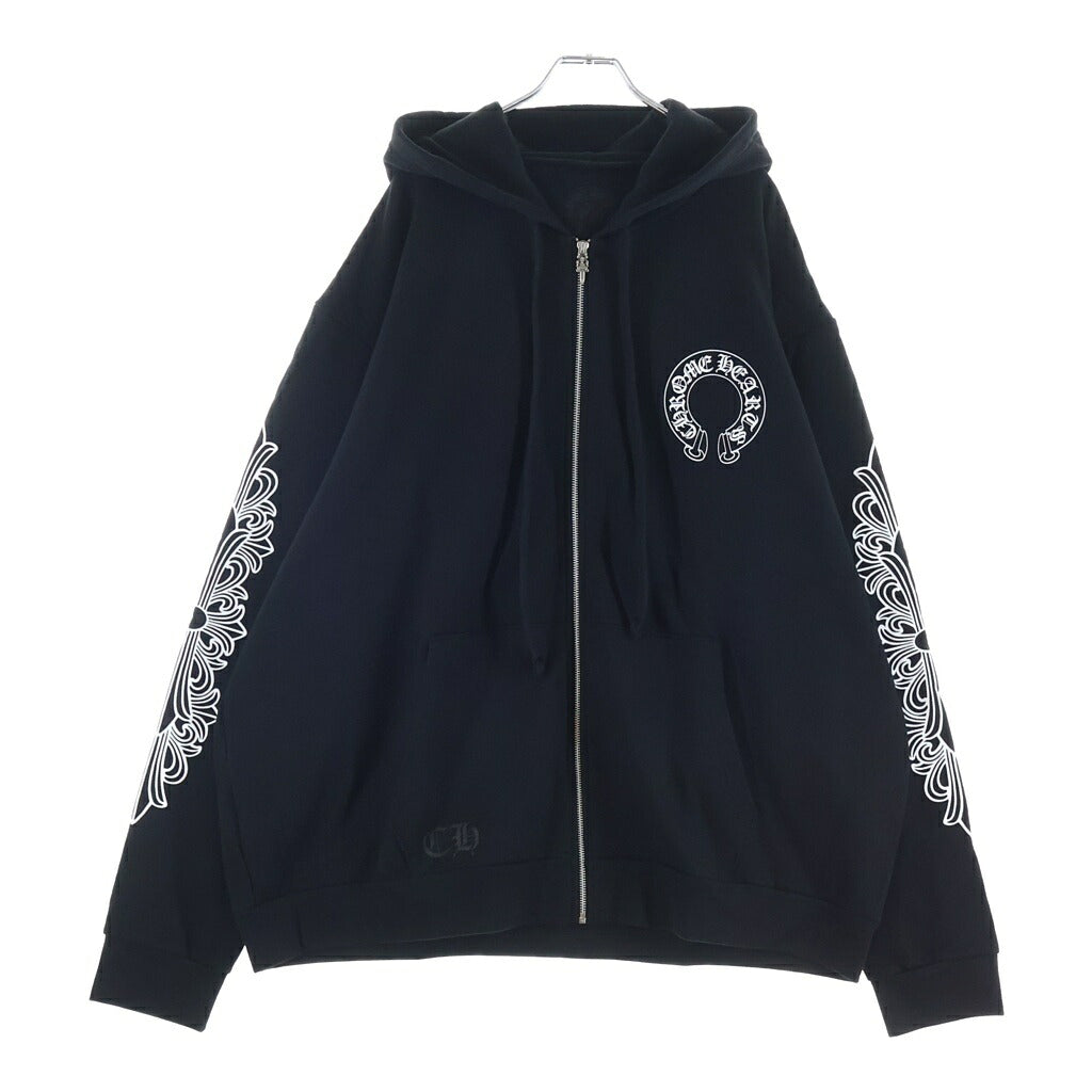 CHROME HEARTS(クロムハーツ) SWTSHRT HD ZIP ダガージップ アームフローラル バックホースシュープリント ジップアップスウェットパーカー フーディー ブラック