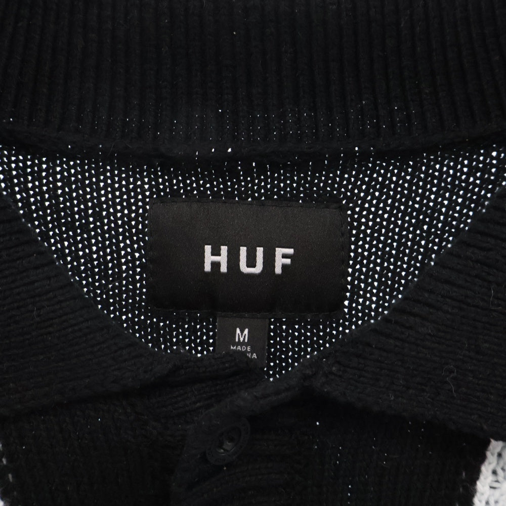 HUF(ハフ) CAMBRIDGE SWEATER ロゴ刺繍 ハーフボタン ケンブリッジ 長袖ニット ポロシャツ マルチ KN00524