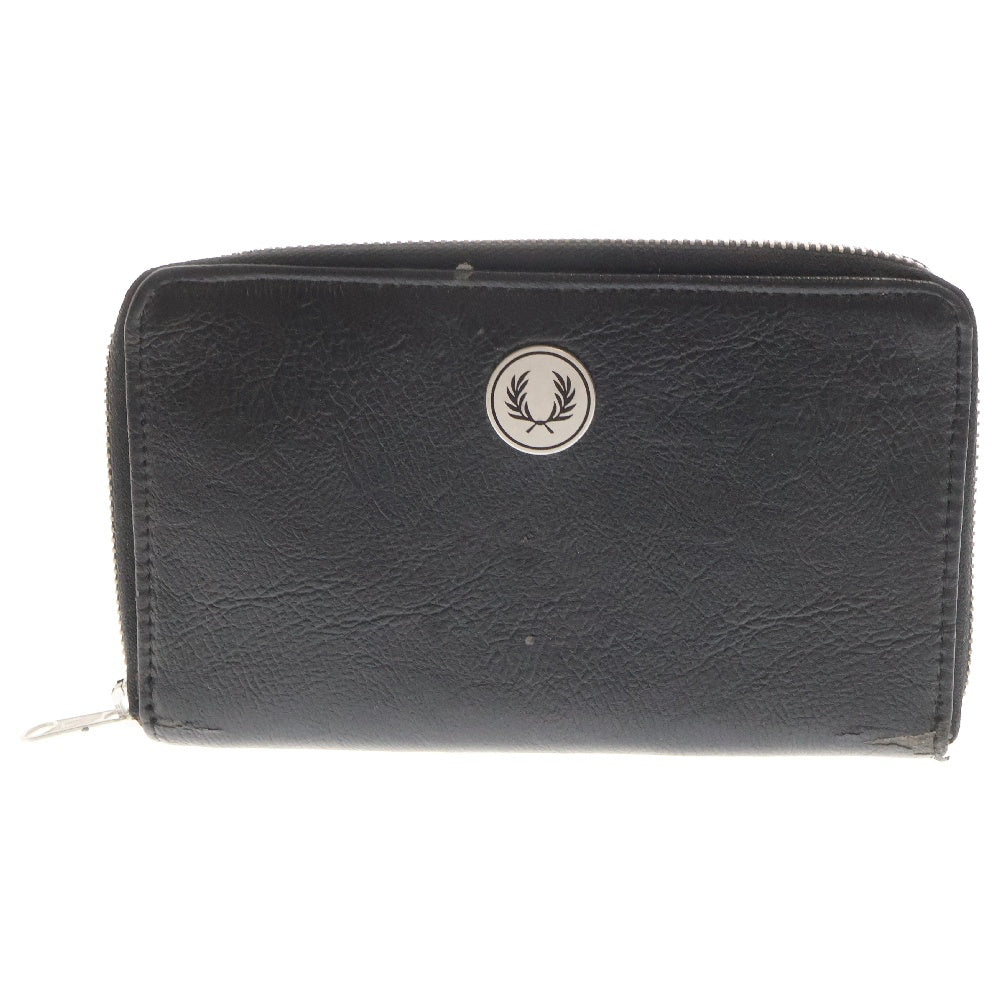 FRED PERRY(フレッドペリー) ロゴプレート ラウンドファスナー レザー ロングウォレット 長財布 ブラック L3194
