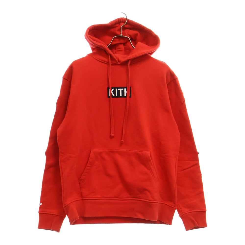 KITH(キス) ×Disney Mickey Sleeve Patches Hoodie アーム刺繍 ボックスロゴ フーデッド プルオーバーパーカー レッド KH2419