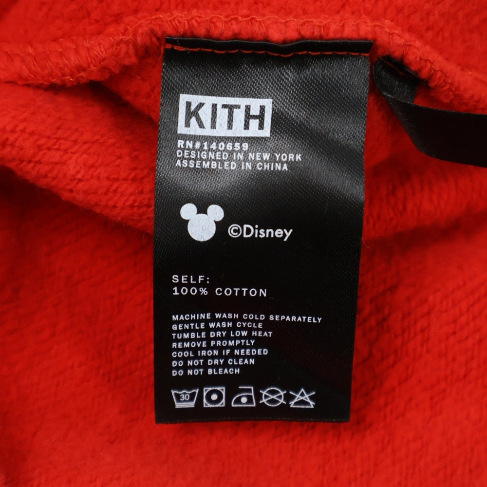 KITH(キス) ×Disney Mickey Sleeve Patches Hoodie アーム刺繍 ボックスロゴ フーデッド プルオーバーパーカー レッド KH2419