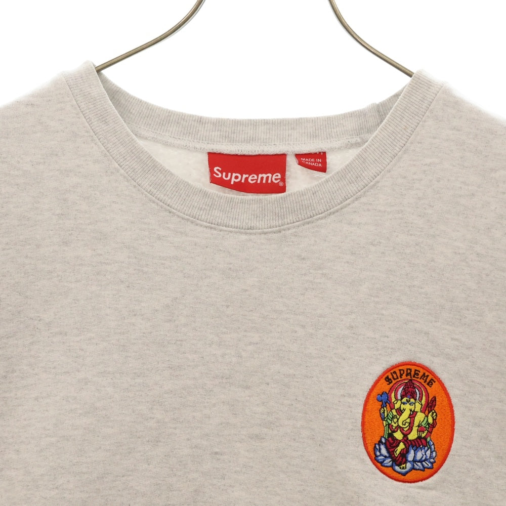 SUPREME(シュプリーム) 18SS Ganesh Crewneck ガーネシャ刺繍 クルーネック コットン 長袖スウェット トレーナー グレー