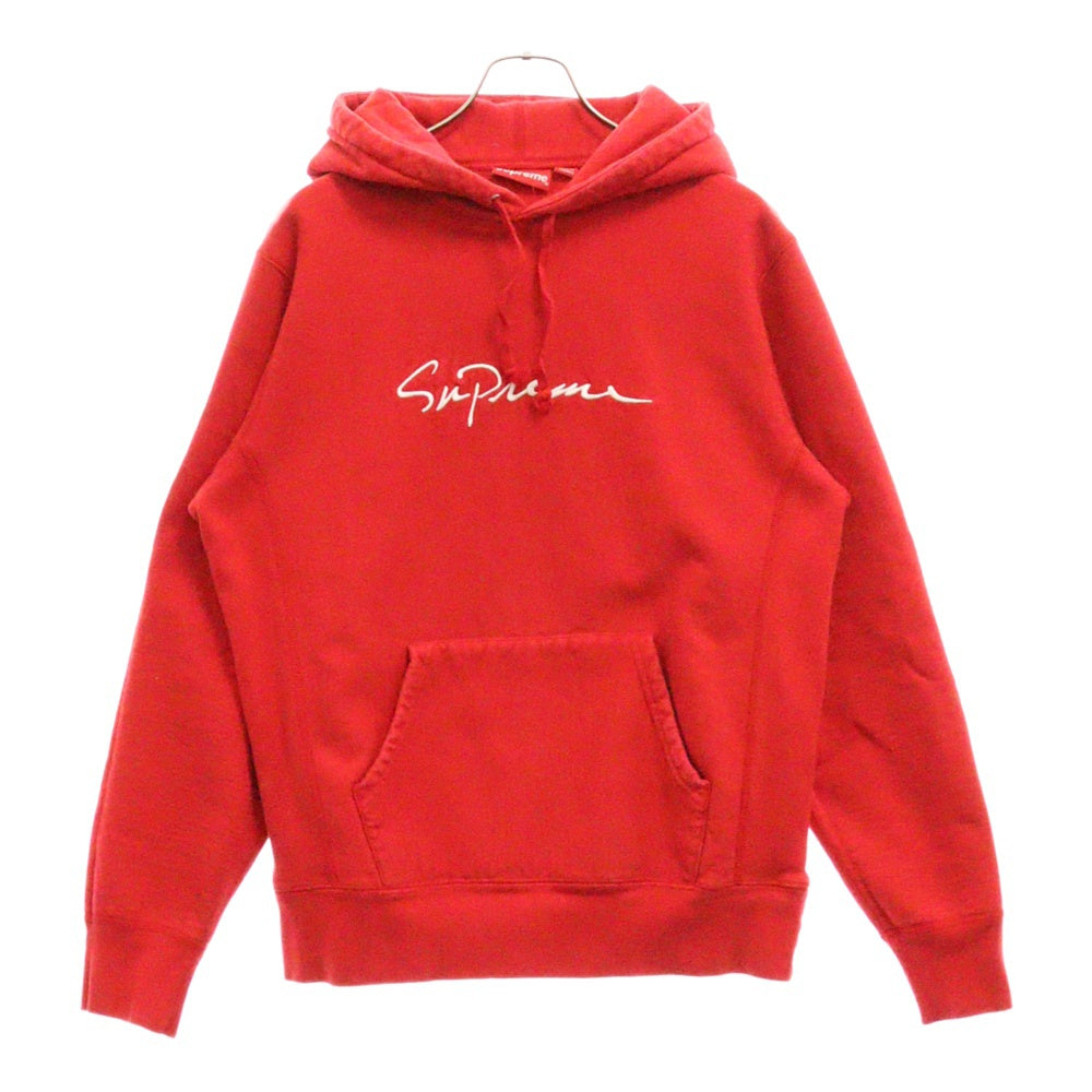 SUPREME(シュプリーム) 18AW Classic Script Hooded Sweatshirt クラシック スプリクト ロゴ刺繍 プルオーバースウェットパーカー フーディー レッド