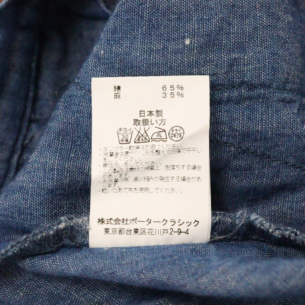 Porter Classic(ポータークラシック) ポケット刺繍 ジップフライ リネン混 ハーフパンツ ショーツ インディゴ