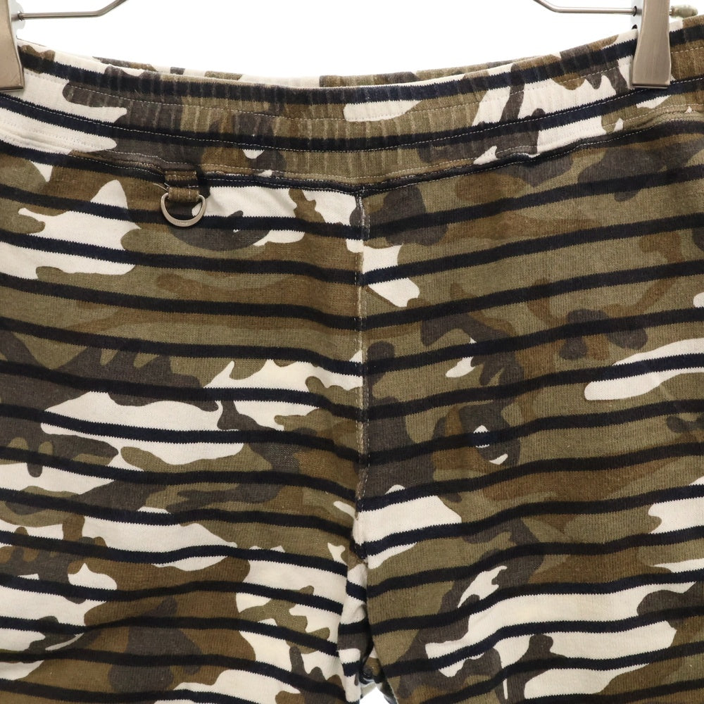 SOPHNET.(ソフネット) 15SS OVER PRINT BORDER SHORTS カモフラ柄 ボーダー コットン ハーフパンツ ショーツ カーキ SOPH-150158