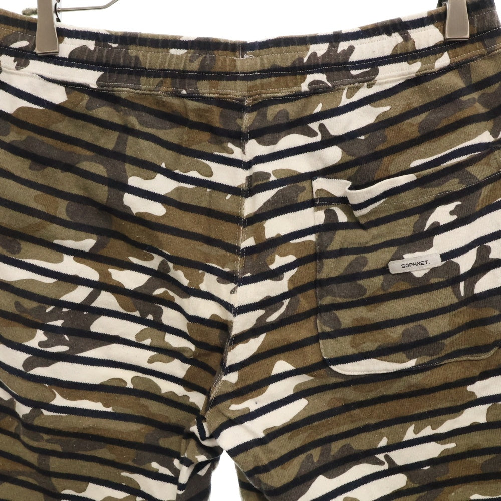 SOPHNET.(ソフネット) 15SS OVER PRINT BORDER SHORTS カモフラ柄 ボーダー コットン ハーフパンツ ショーツ カーキ SOPH-150158