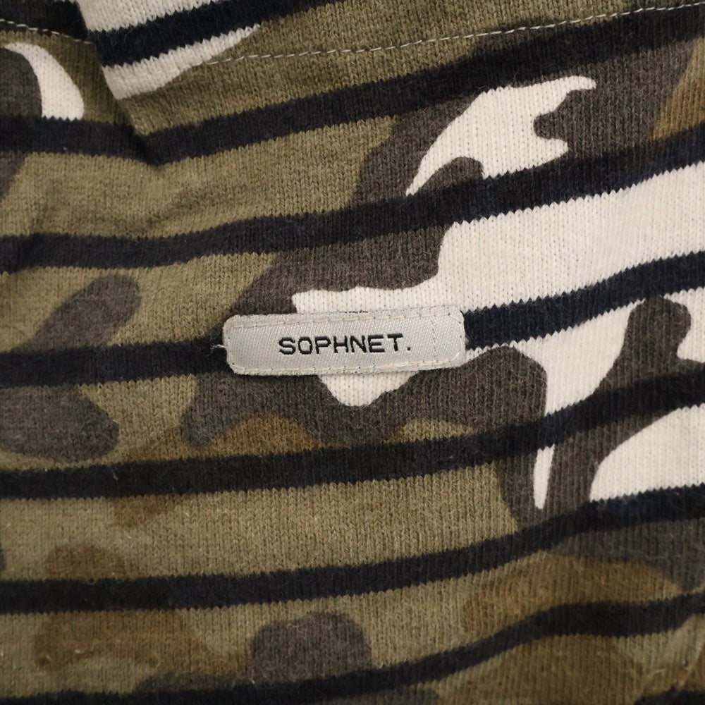 SOPHNET.(ソフネット) 15SS OVER PRINT BORDER SHORTS カモフラ柄 ボーダー コットン ハーフパンツ ショーツ カーキ SOPH-150158