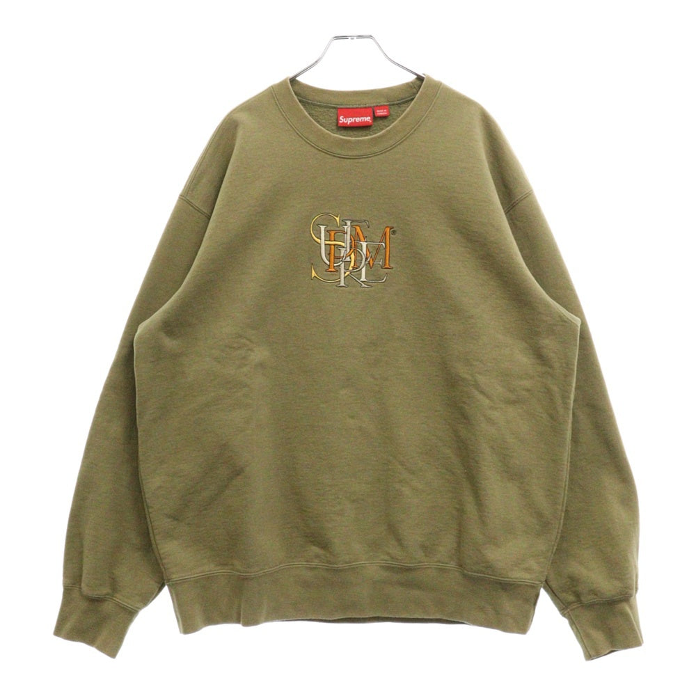 SUPREME(シュプリーム) 22SS Overlap Crewneck クルーネック 刺繍 長袖トレーナー グリーン