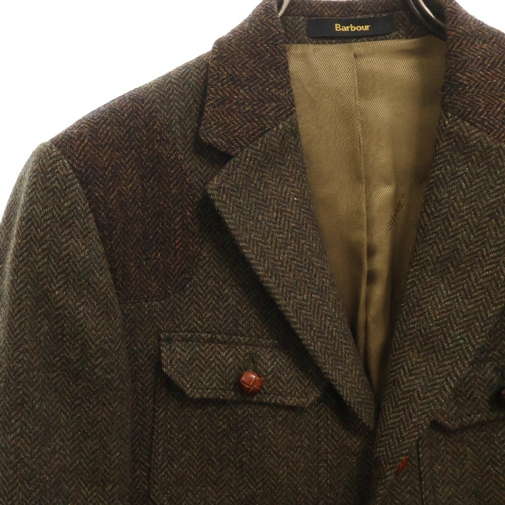 Barbour(バブアー) ツイードテーラードジャケット エルボーパッチ ヘリンボーン ブラウン